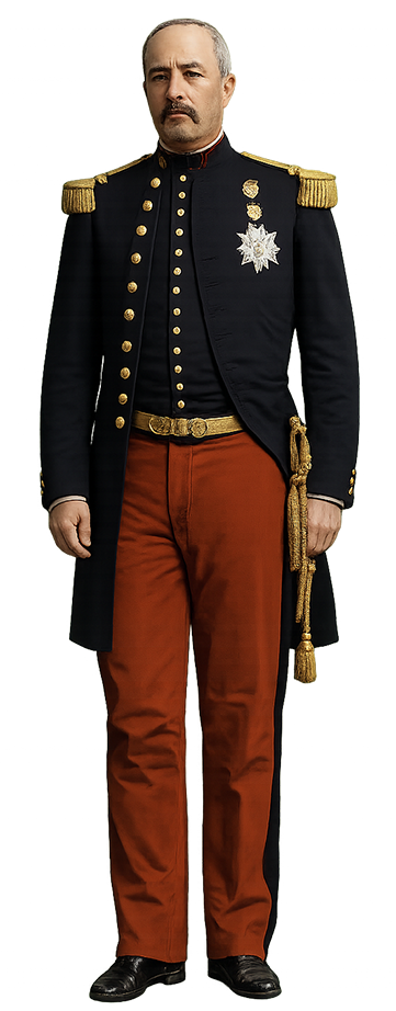 Portrait en pied du maréchal Bazaine en uniforme militaire du Second Empire, image détourée sur fond transparent